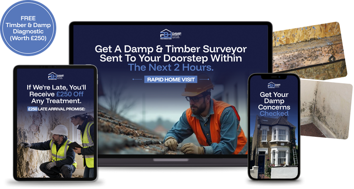 FREE Timber & Damp Diagnostic (Worth £250) on laptop, tablet and phone